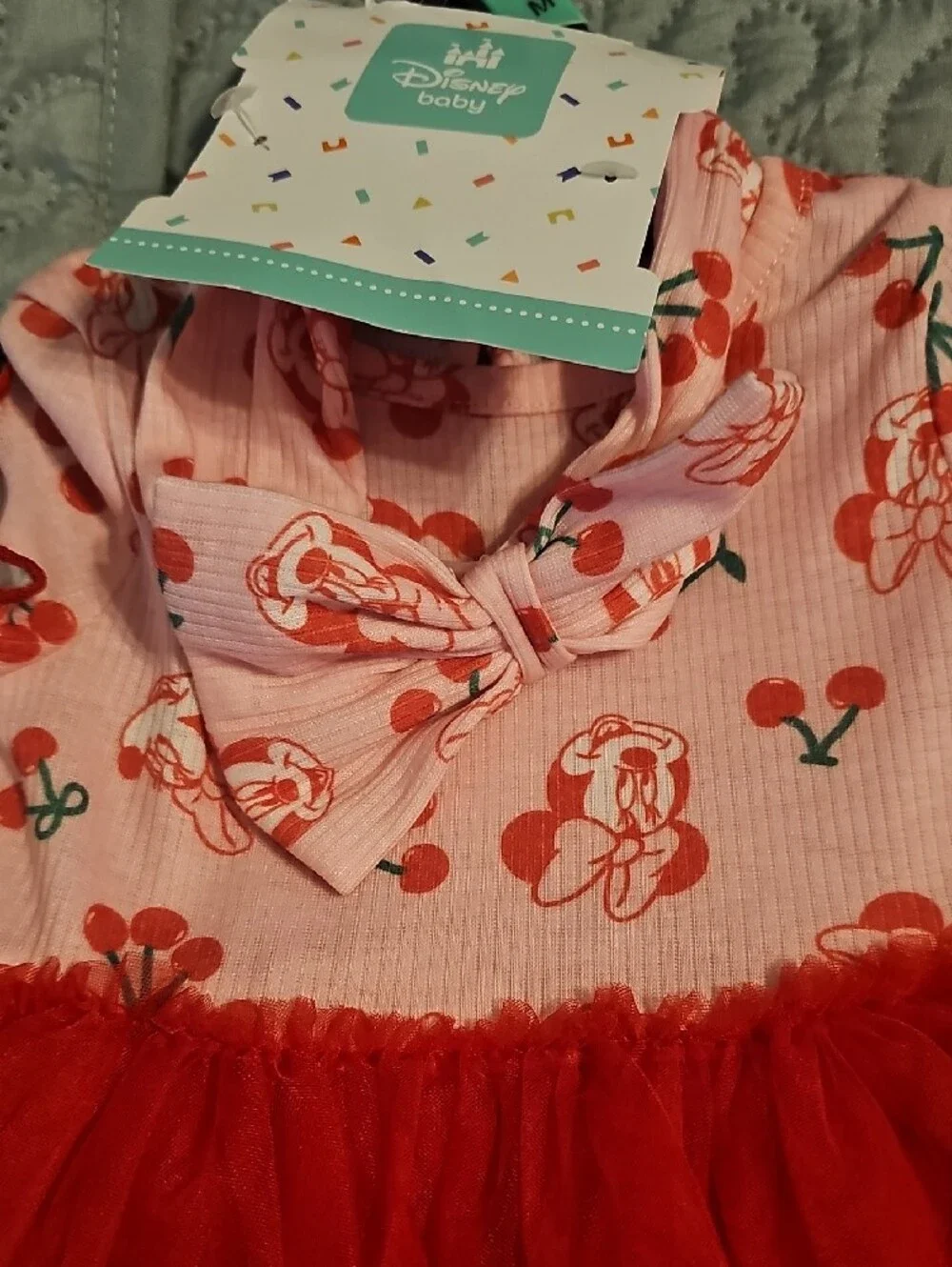 Disney Baby Minnie Mouse Pink Cherry-Print Bodysuit with Red Tulle Tutu